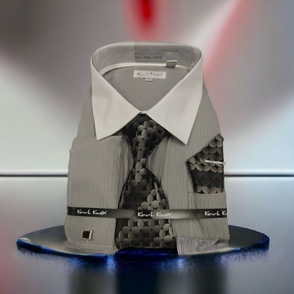 MEN'S KARL KNOX  BLACK- WHITE VERTICAL STRIPE COMBO SET. SX4482.